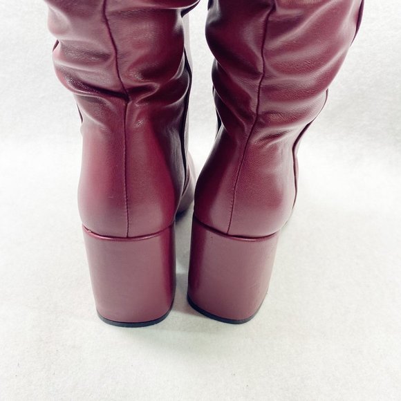 Qupid Burguandy Markio Block Heel Slouch Boots 8.5 - Picture 10 of 10